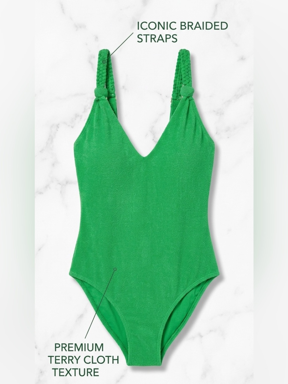 NWOT Sanctuary Kelly Green Terry Cloth One-Piece Swimsuit with Braided Straps